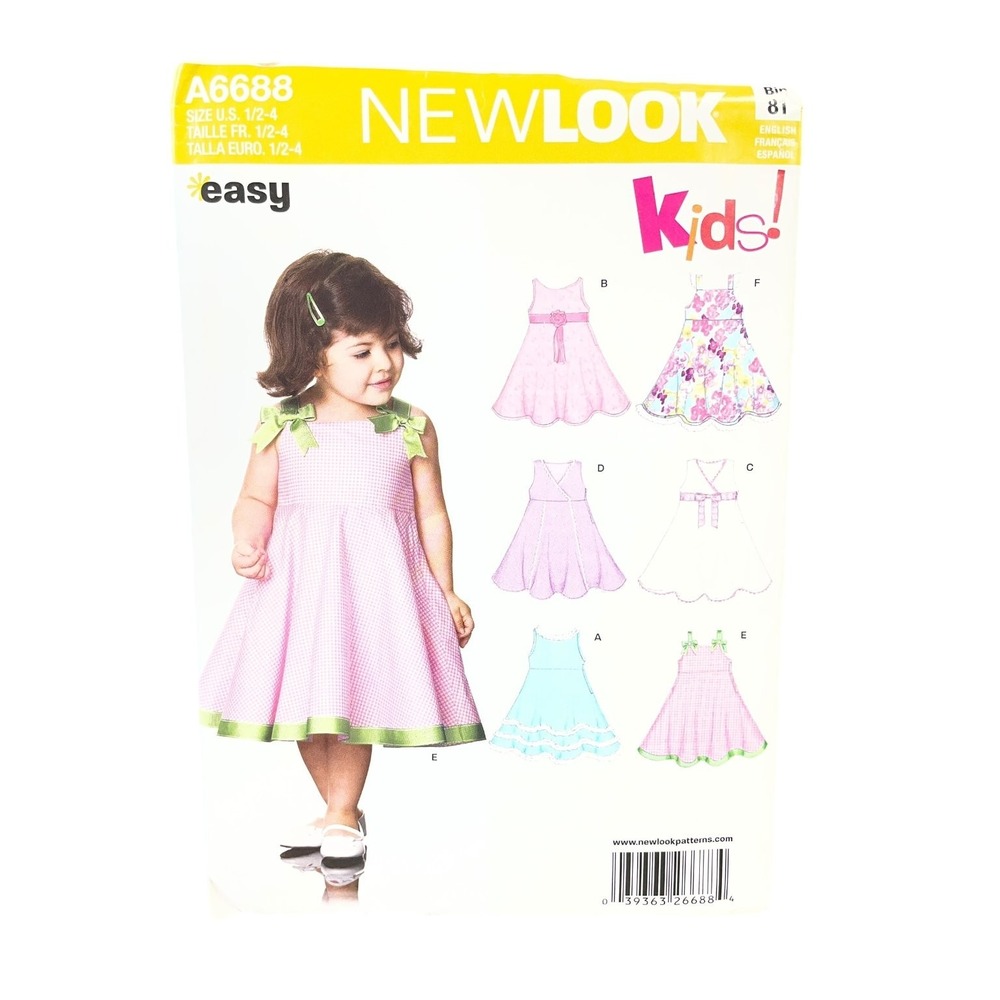 New Look Sewing Pattern Toddler 1/2-4 A6688 Easy Dress Variations Uncut FF